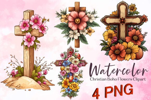 Christian Boho Flowers Clipart and Print Templates