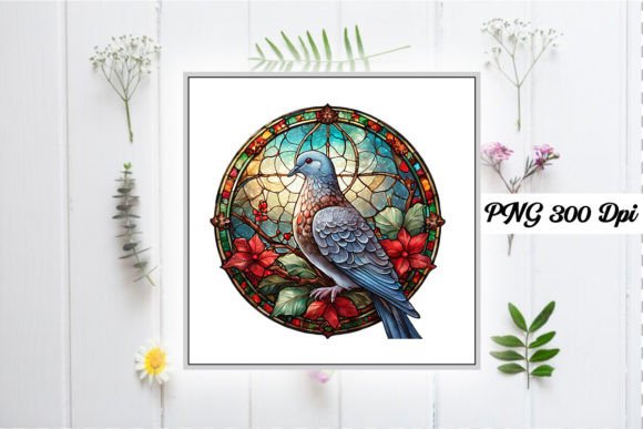 Mourning Dove with Christmas Red Flower Illustrations