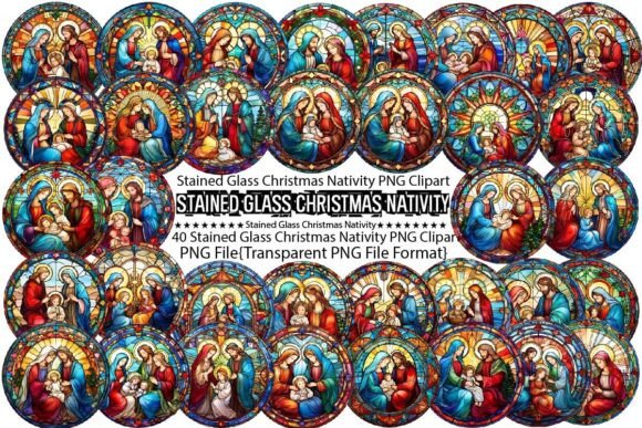 Stained Glass Christmas Nativity PNG for Print Templates