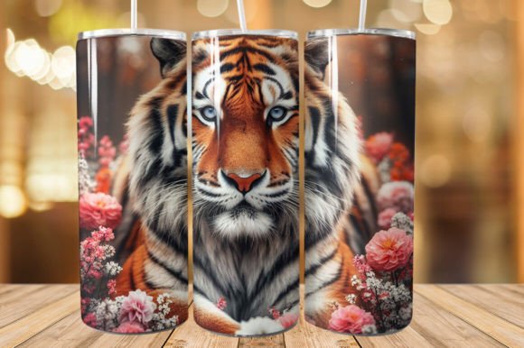 Tiger Floral Digital Tumbler Wrap for Crafts
