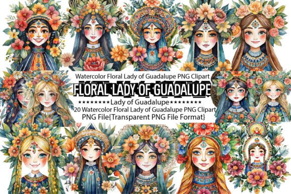 Watercolor Floral Lady of Guadalupe and Print Templates